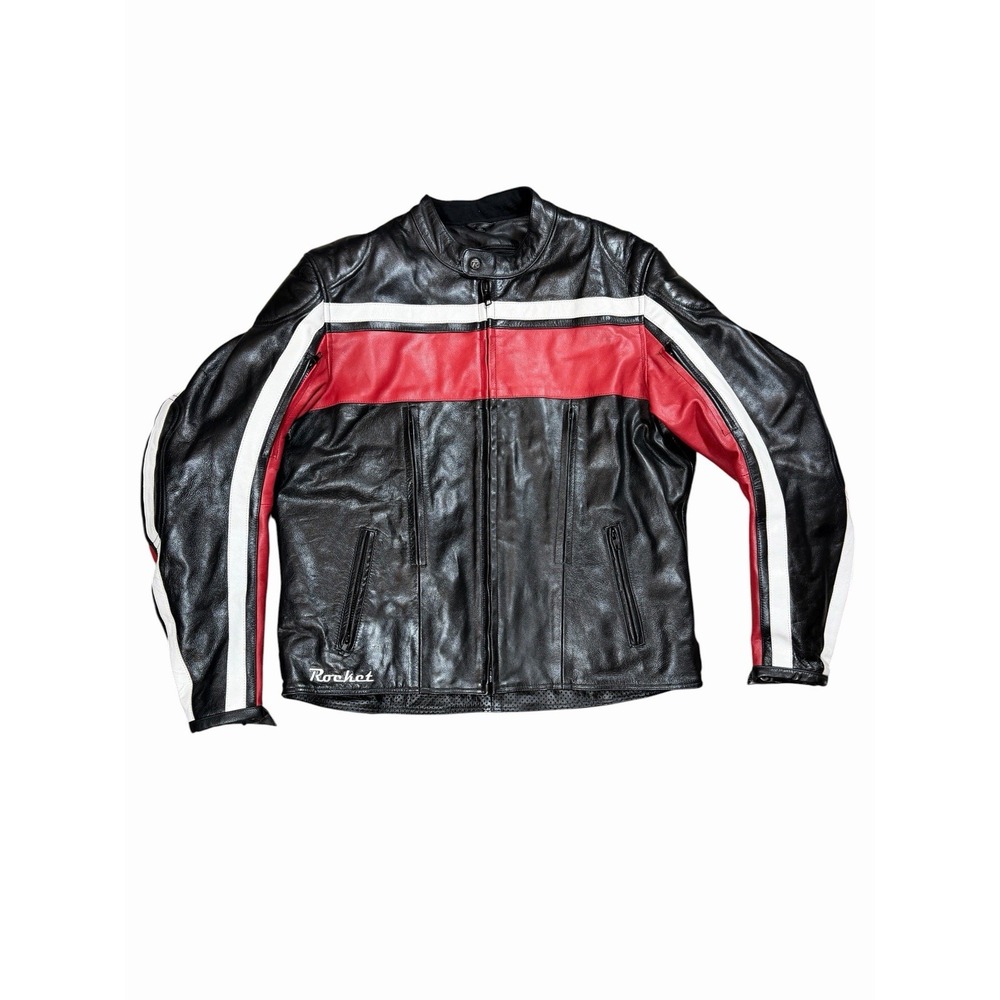 Joe Rocket 100% Leather Motorcycle Jacket Black Red White Racing Mens XL